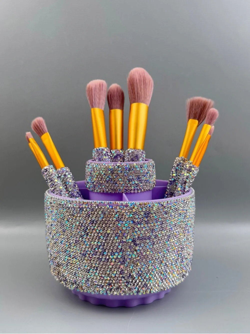Bling Bling AB Silver Rhinestone Handle Rose Gold 5-Piece Makeup Brush Set